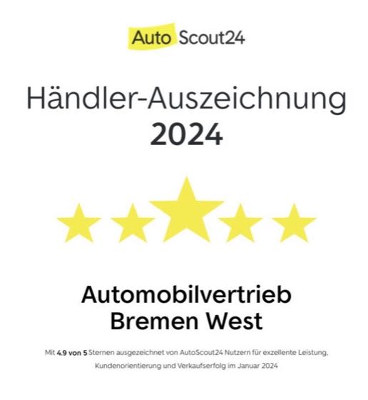 AutoScout24 Händler-Auszeichnung 2024 für Automobilvertrieb Bremen West