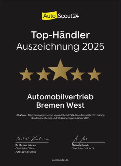 AutoScout24 Top-Händler-Auszeichnung 2025 für Automobilvertrieb Bremen West