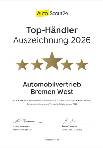 AutoScout24 Top-Händler-Auszeichnung 2026 für Automobilvertrieb Bremen West